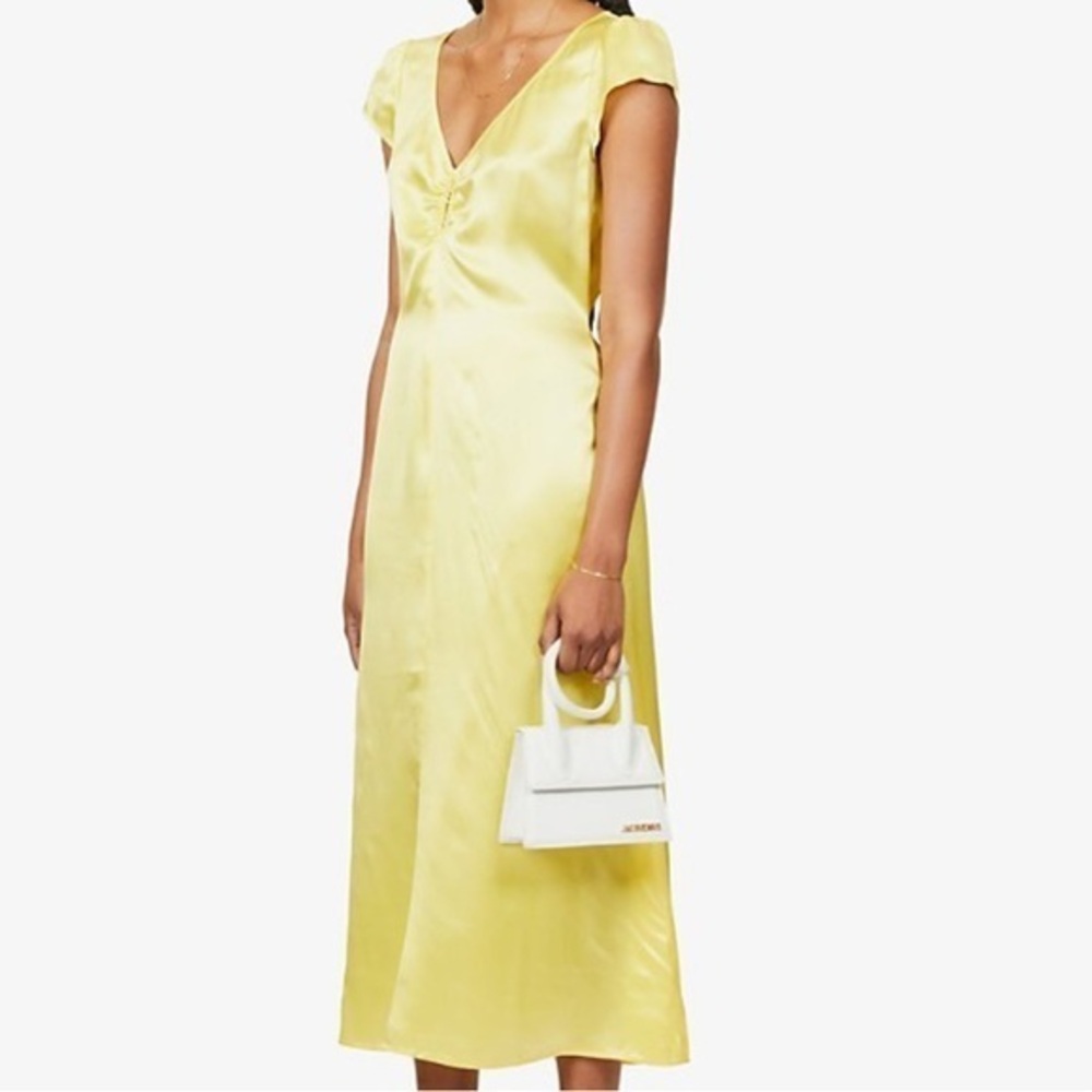 Reformation Scottie Silk V neck Dress Yellow Size 8
